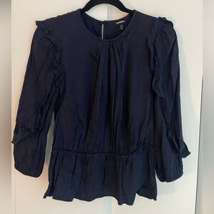 Express Navy Blue ruffled peplum blouse